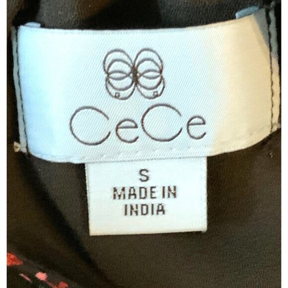 CeCe Top Size Small Ruffle Sleeve Collar Floral Print Short Sleeve - Picture 3 of 4